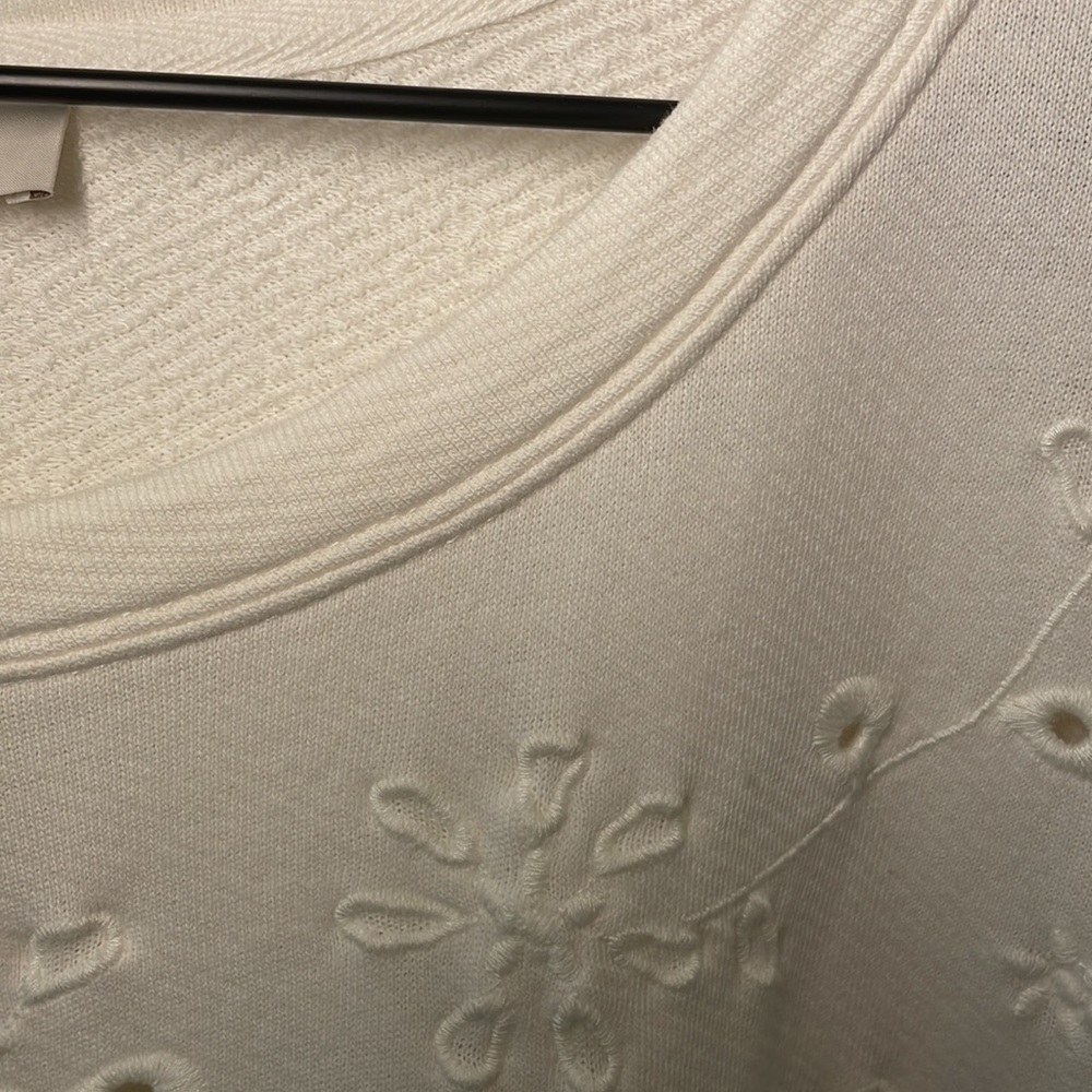 Loft Plus White Embroidered Eyelet Balloon Sleeve Sweatshirt - Picture 7 of 8